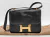 HERMES Constance 24 Box Calf Leather Shoulder Bag in Black with Gold Hardware and 〇S Stamp