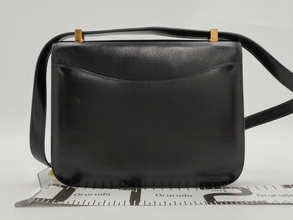 HERMES Constance 24 Box Calf Leather Shoulder Bag in Black with Gold Hardware and 〇S Stamp