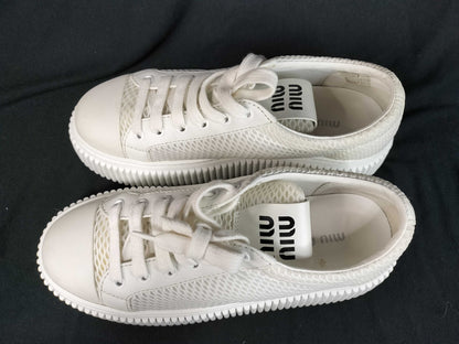 Miu Miu Logo Mesh Sneakers, Size 36, White