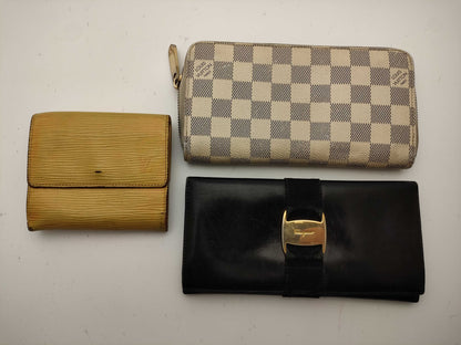 LOUIS VUITTON Damier Azur Wallet Set of 4 Wallets: Vuitton, Chanel, and Ferragamo