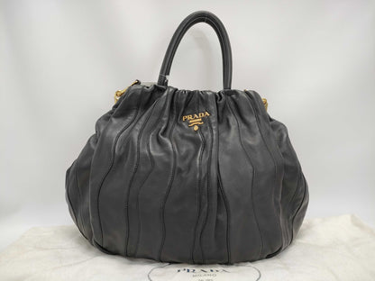 PRADA Gathered Leather 2-Way Handbag