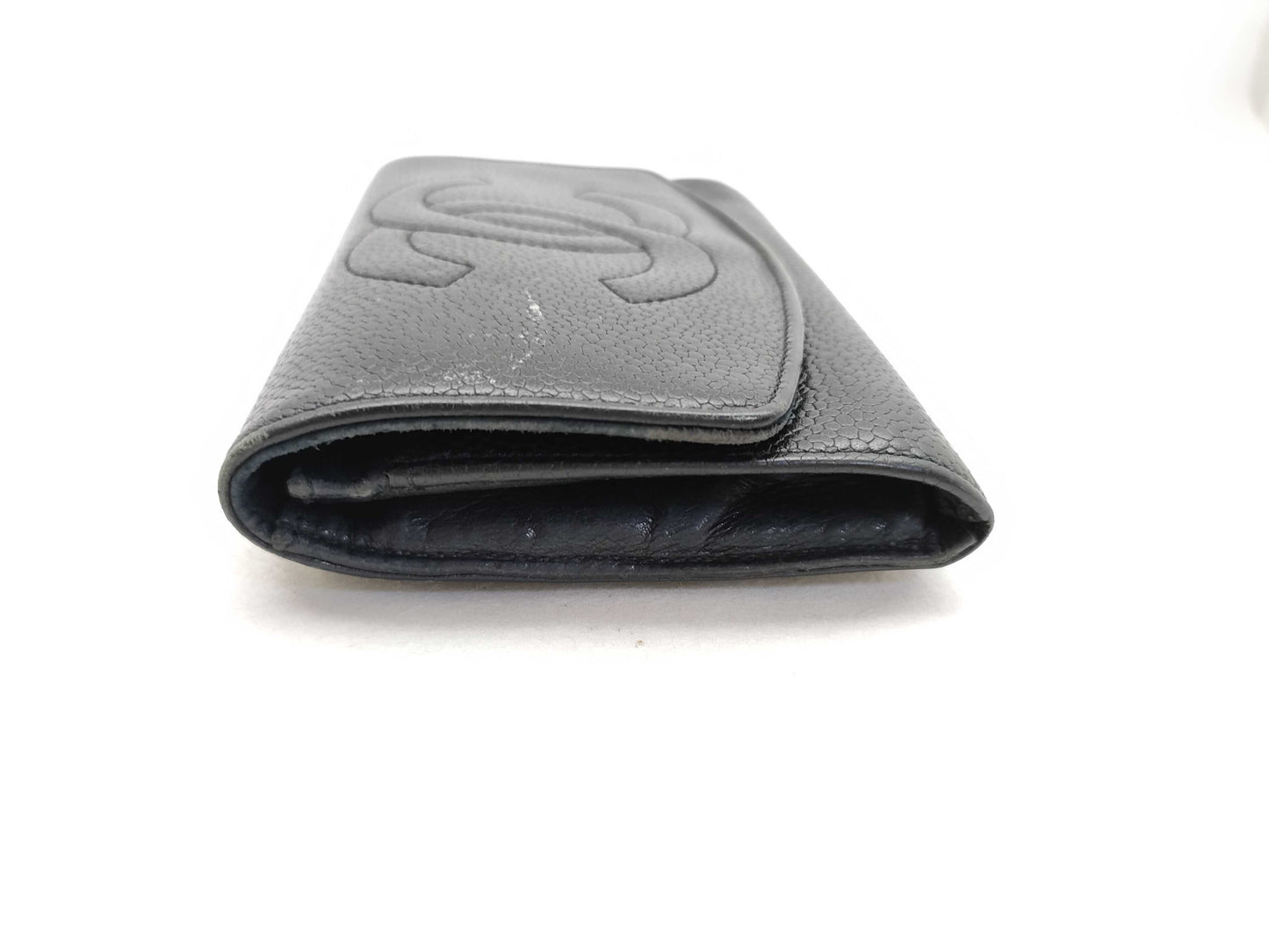 CHANEL Caviar Skin Coco Mark Folding Wallet