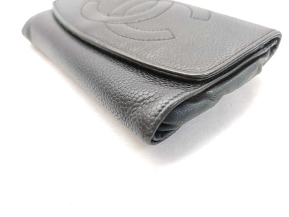 CHANEL Caviar Skin Coco Mark Folding Wallet
