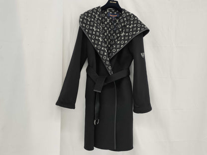 LOUIS VUITTON Monogram Women's Hooded Wrap Coat Size 38