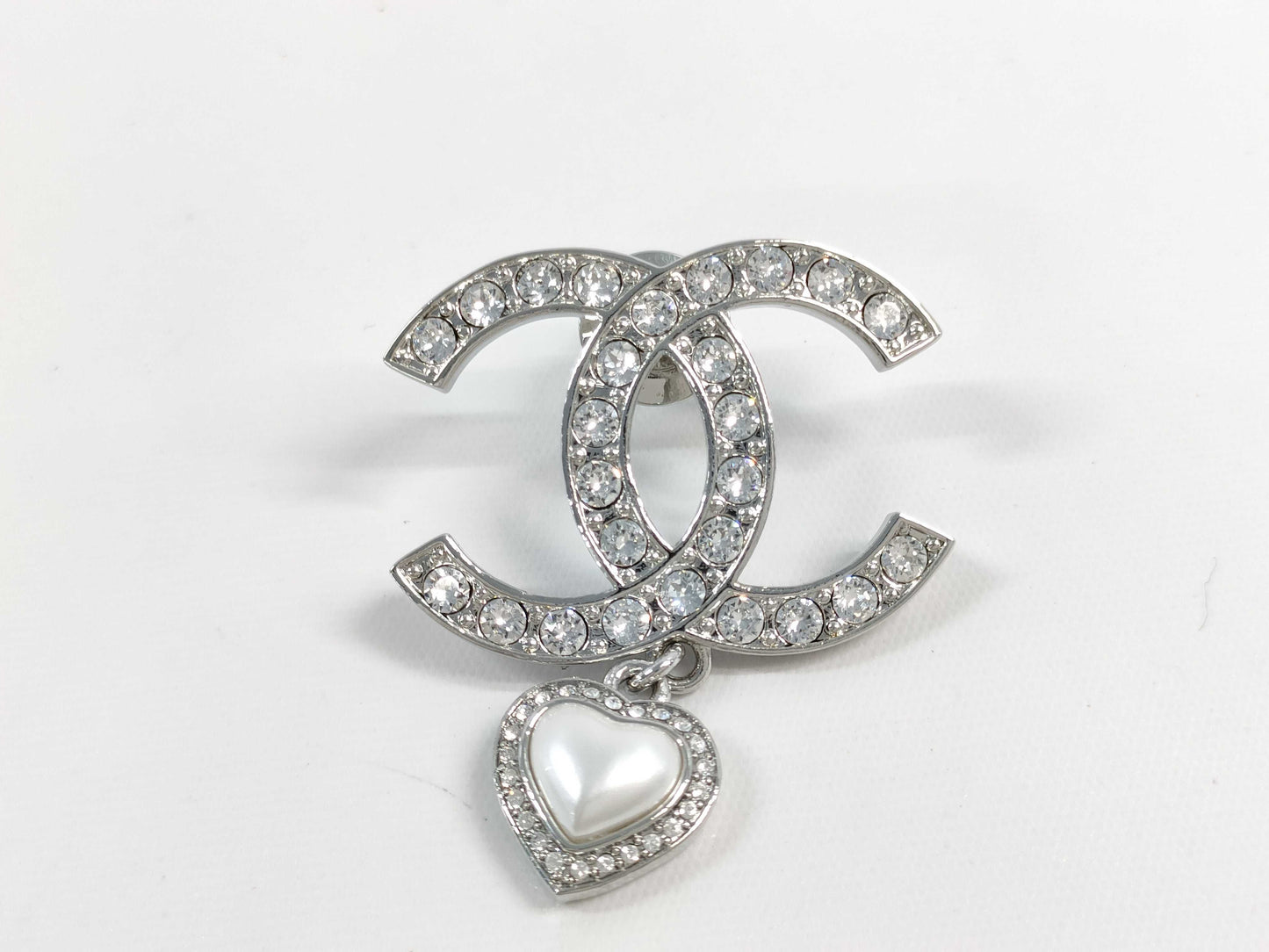 CHANEL B23 B Coco Rhinestone Heart Pin Brooch