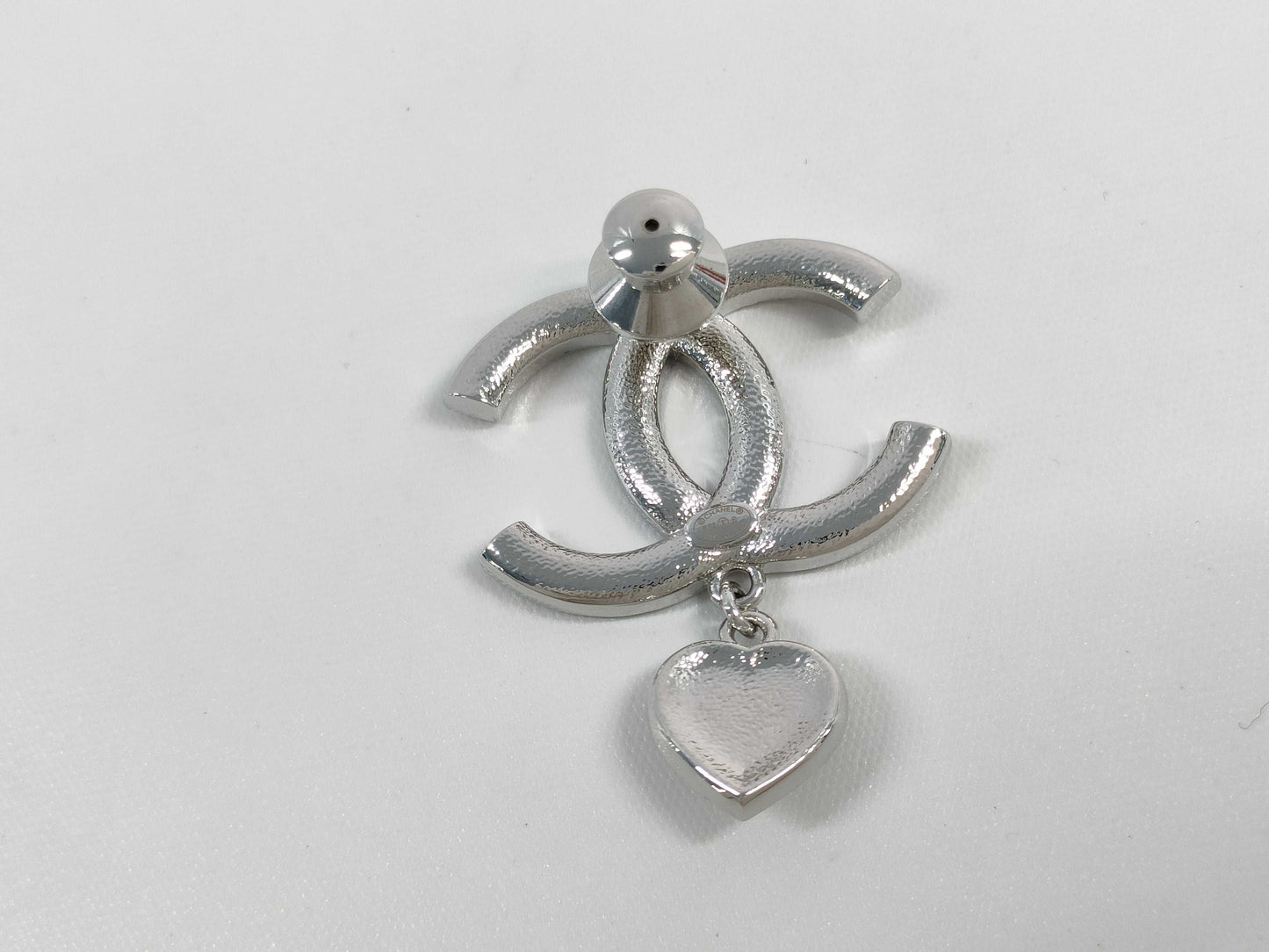 CHANEL B23 B Coco Rhinestone Heart Pin Brooch