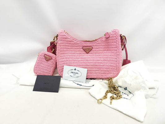 PRADA 1BH204 Raffia Shoulder Bag
