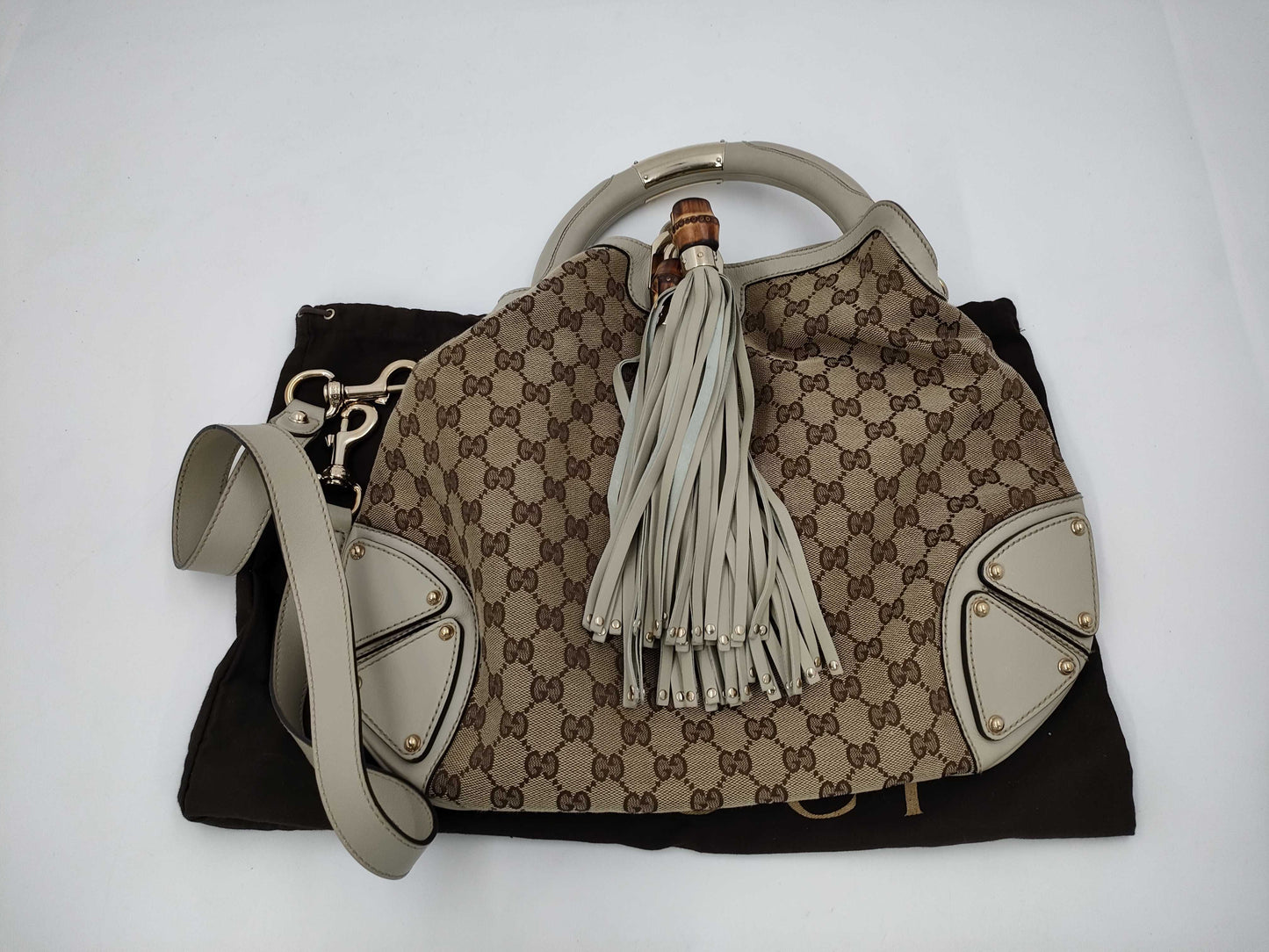 GUCCI Bamboo 185566 Indy GG Canvas 2WAY Purse