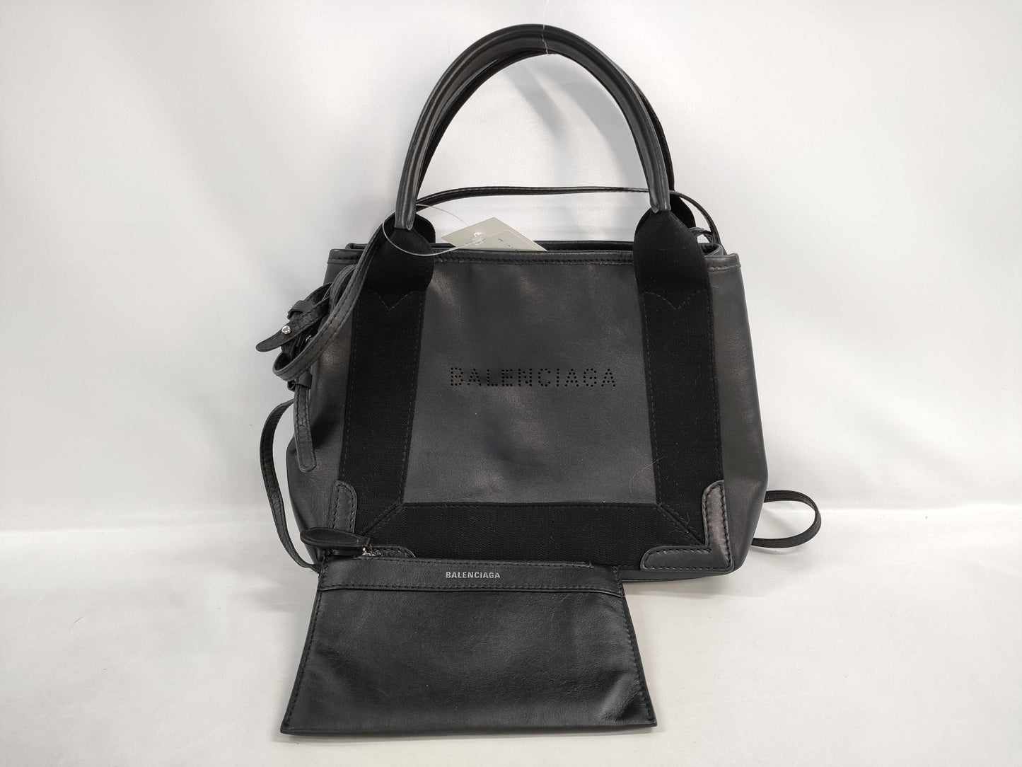 BALENCIAGA Navy Cabas XS Leather 2-Way Handbag