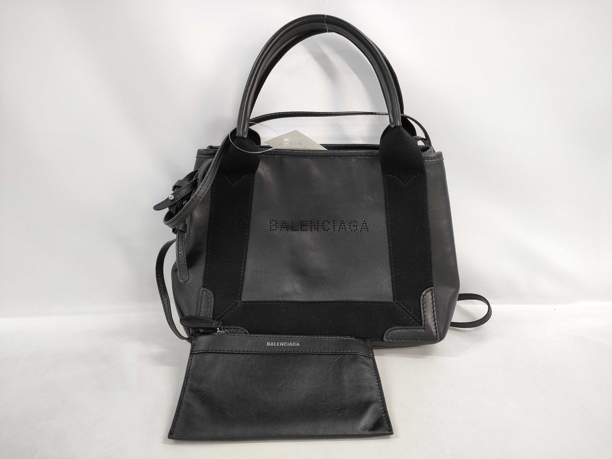 BALENCIAGA Navy Cabas XS Leather 2-Way Handbag
