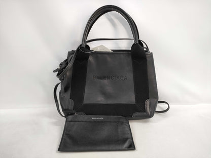 BALENCIAGA Navy Cabas XS Leather 2-Way Handbag