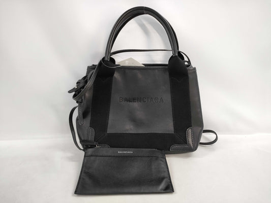 BALENCIAGA Navy Cabas XS Leather 2-Way Handbag