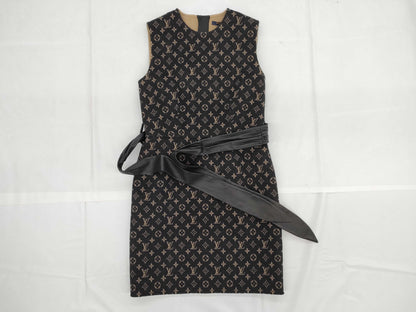 LOUIS VUITTON Monogram Wool Dress with Belt