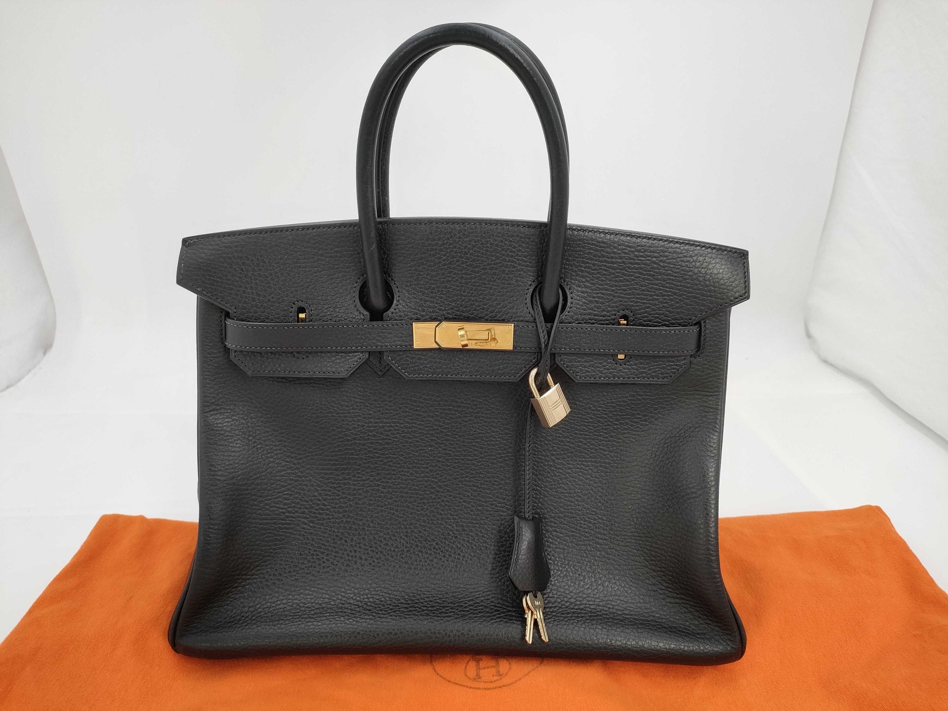 HERMES Birkin 35 Black?? E Stamp G Hardware Tote Bag