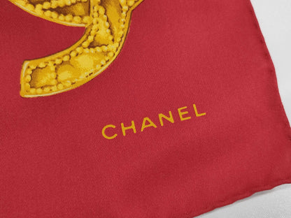 CHANEL Chain Design Red Scarf