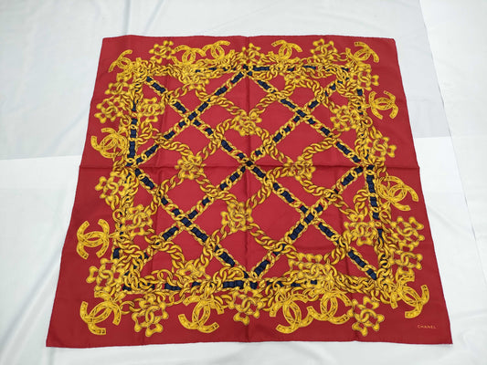 CHANEL Chain Design Red Scarf