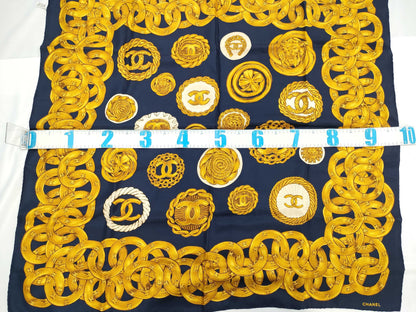 CHANEL Chain Design Navy Scarf