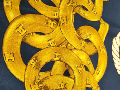 CHANEL Chain Design Navy Scarf