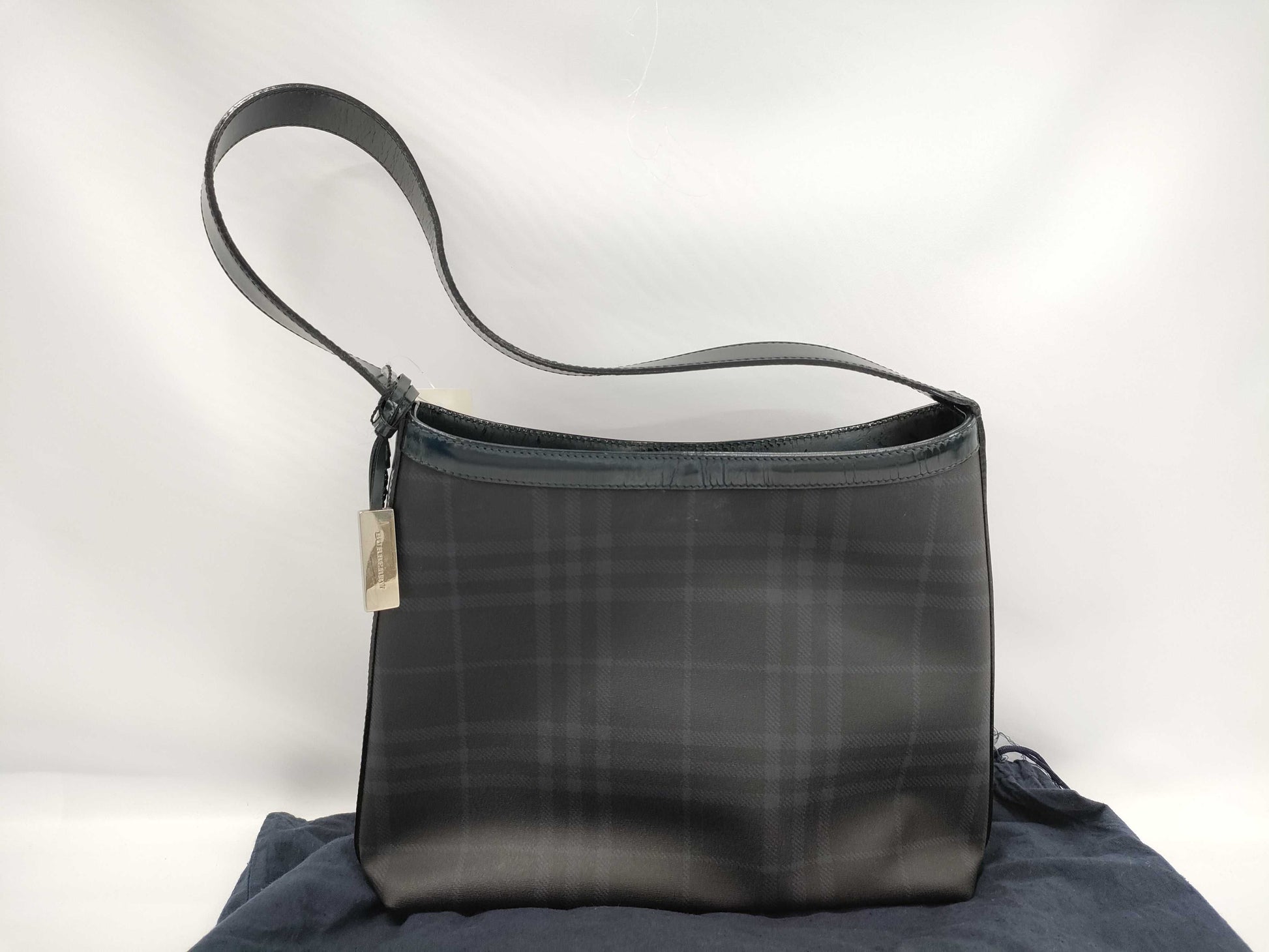 BURBERRY Check Shoulder Enamel Handbag