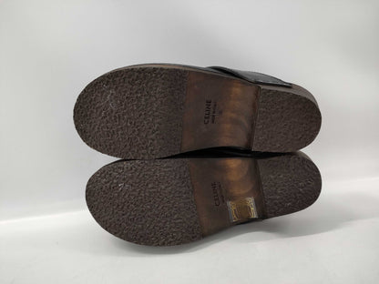 CELINE Triomphe Clog Sandals in Black with Gold Hardware