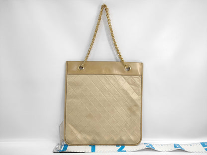CHANEL Lambskin Matelasse Gussetless Chain Tote Bag, Beige