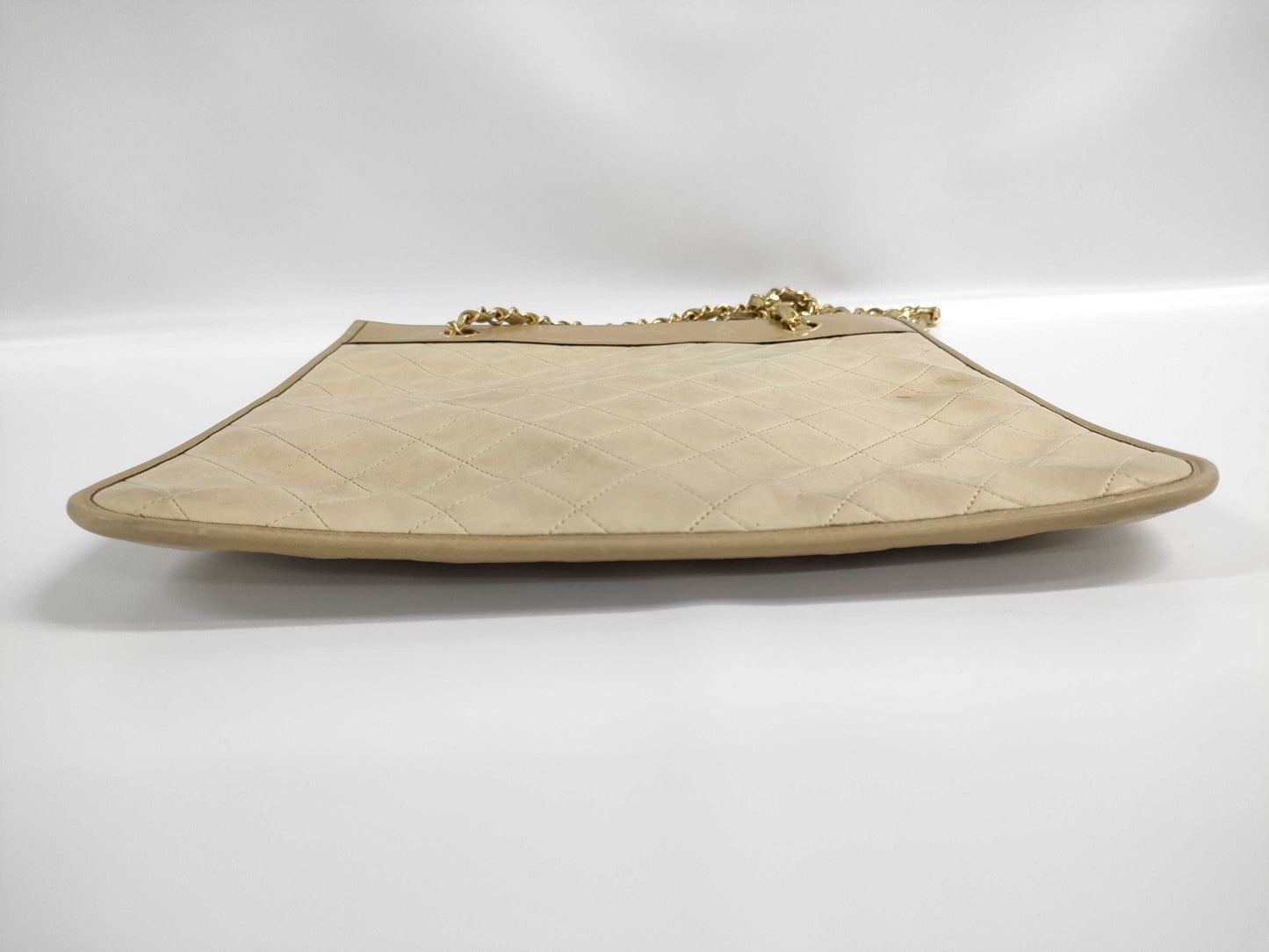 CHANEL Lambskin Matelasse Gussetless Chain Tote Bag, Beige