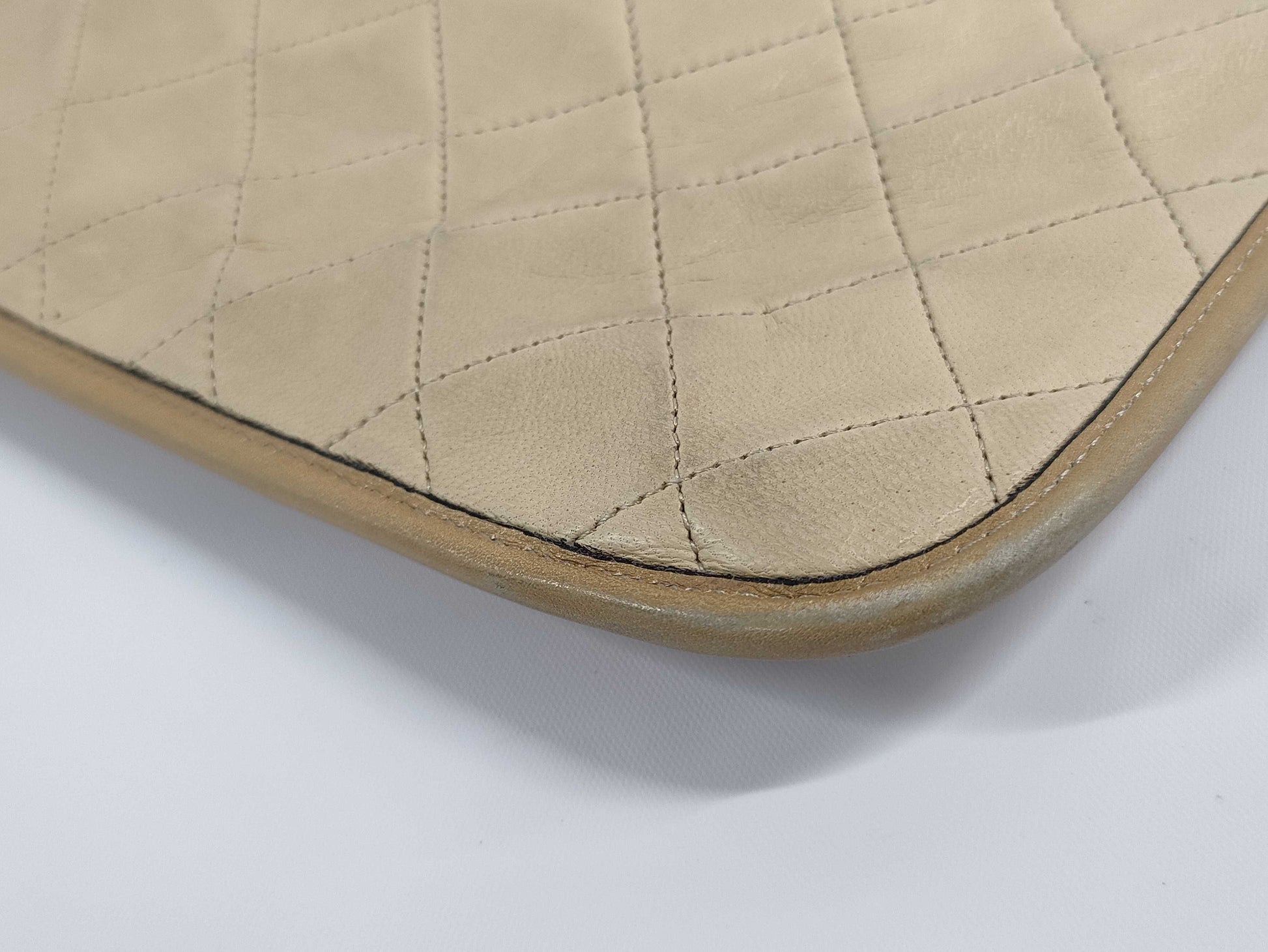 CHANEL Lambskin Matelasse Gussetless Chain Tote Bag, Beige