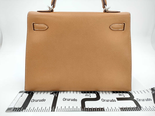 HERMES Kelly 32 Epsom Gold Silver Hardware H Stamped Handbag