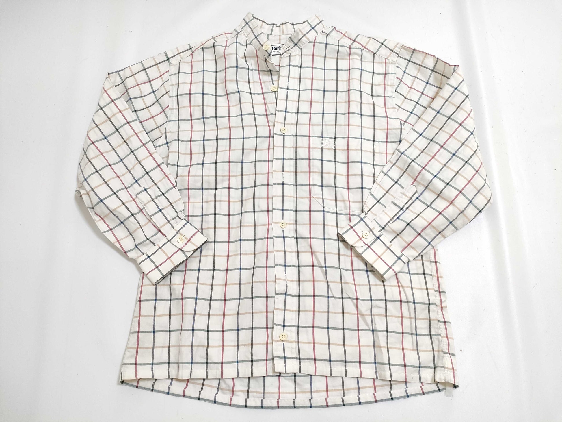 BURBERRY □Burberrys Collarless Shirt 100% Cotton Shirt