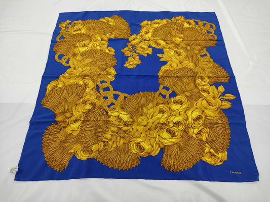 CHANEL Blue Floral Scarf