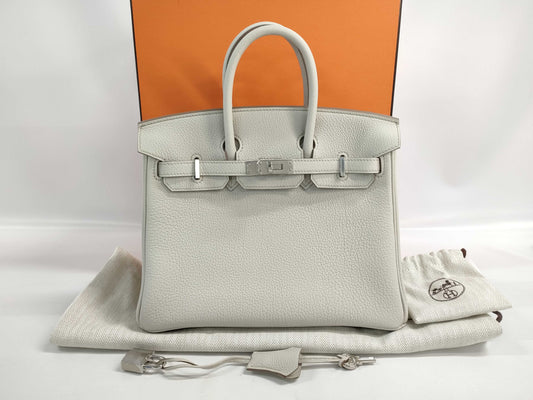 HERMES Birkin 25 Togo Beton Silver Hardware K Stamp Handbag