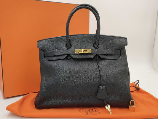 HERMES Birkin 35 Gold Hardware Black Taurillon □G Handbag