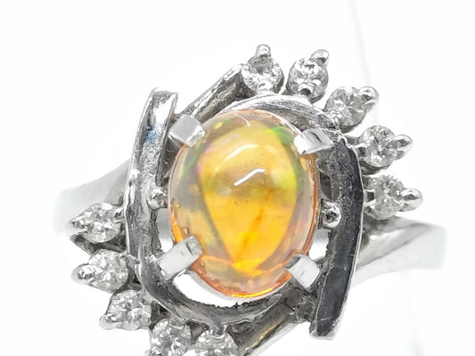 Fire Opal and Diamond Pt900 8.7g Ring 