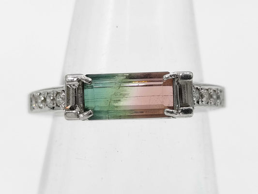 Bicolor Tourmaline 1.24ct D0.27ct Pt900 4.1g Ring 