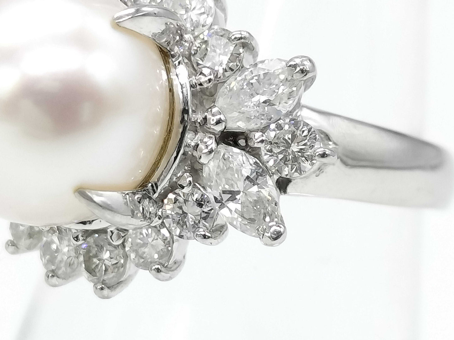 Akoya Pearl Ring, Diameter: Approx. 9.3mm, D0.89ct, Pt850, 7.8g 