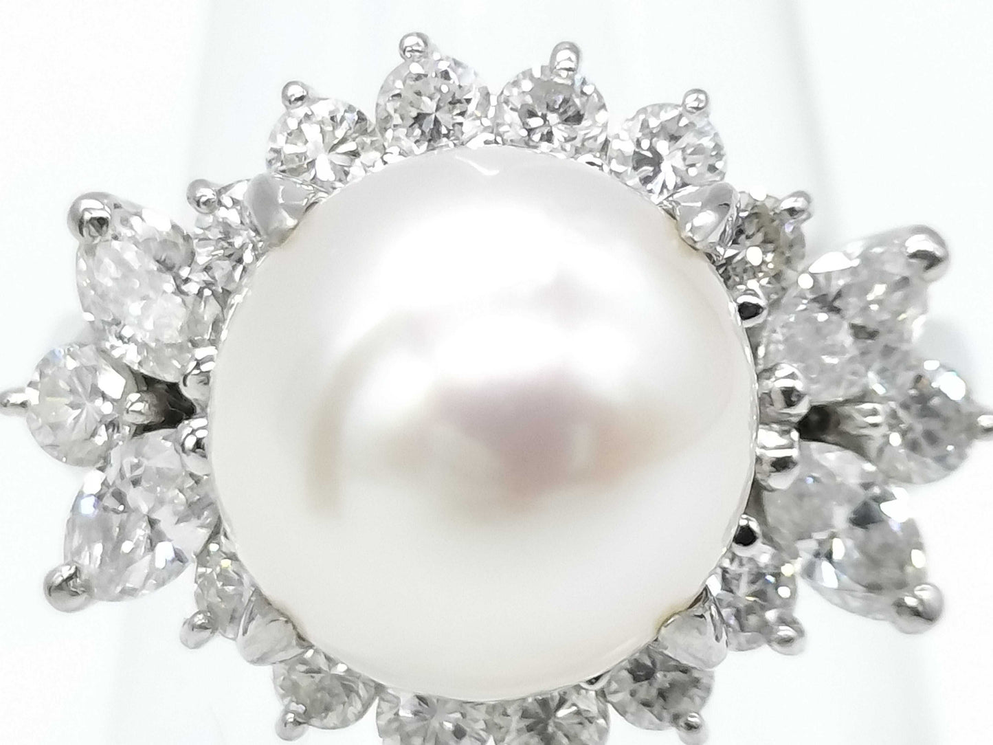 Akoya Pearl Ring, Diameter: Approx. 9.3mm, D0.89ct, Pt850, 7.8g 