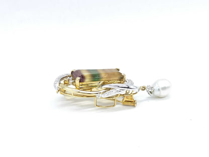 Colored Baroque Pearl, Diameter: Approx. 8.6mm, D0.59ct, 15.7g, K18/Pt900, Brooch 