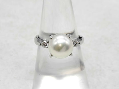 Akoya Pearl Ring, Diameter: Approx. 8.8mm, D0.17ct, Pt900, 6.2g 