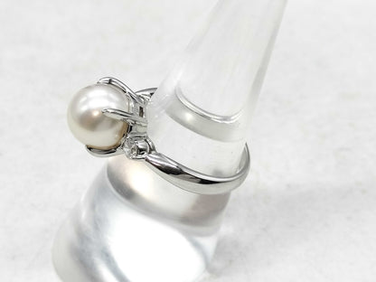 Akoya Pearl Ring, Diameter: Approx. 8.8mm, D0.17ct, Pt900, 6.2g 