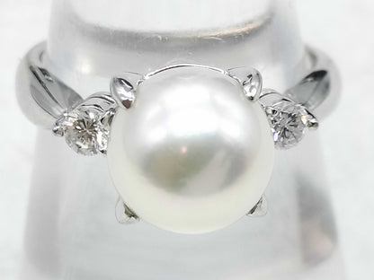 Akoya Pearl Ring, Diameter: Approx. 8.8mm, D0.17ct, Pt900, 6.2g 
