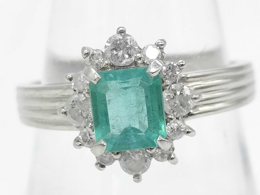 E0.74ct D0.33ct Pt850 5.8g Ring 