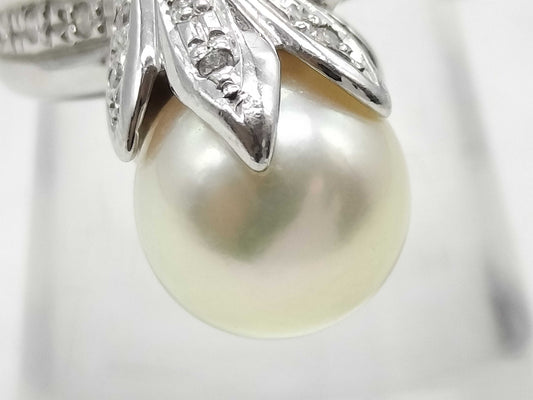 Pearl Ring 9.1mm Diameter, 0.11ct, Pt900, 9.1g