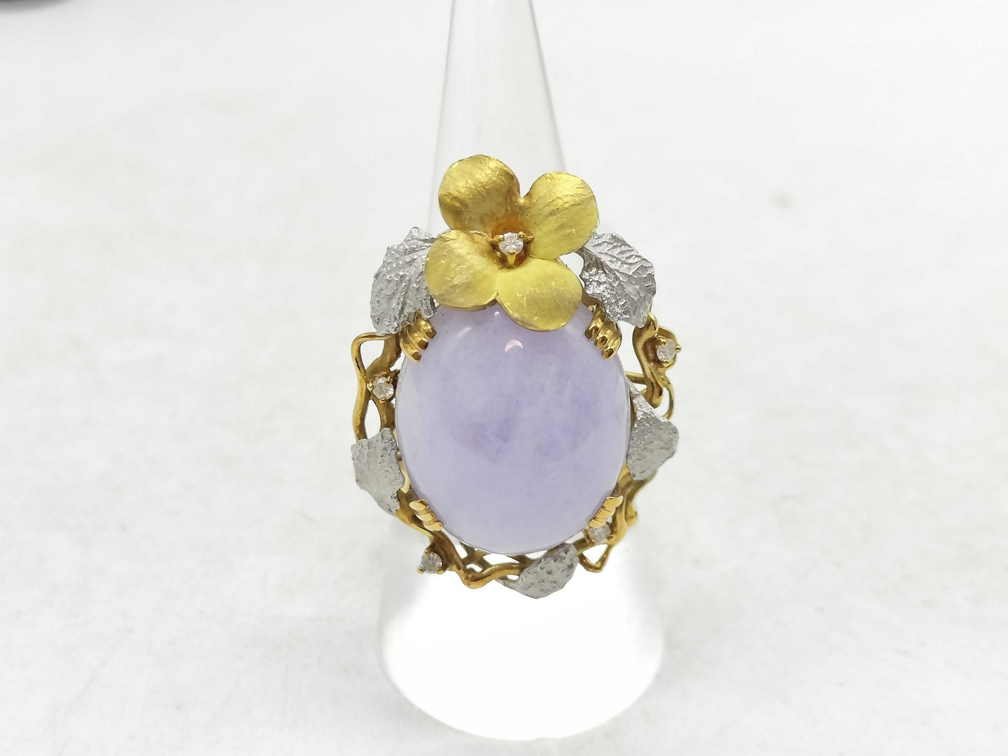 Lavender Jadeite 24.78ct D0.10ct K18/Pt900 19.1g Ring 