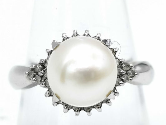 Akoya Pearl Ring, Diameter 9.0mm, D0.20ct, Pt900, 6.0g 