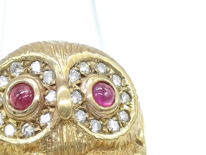 Owl motif R0.30ct D0.30ct K18 11.4g ring 