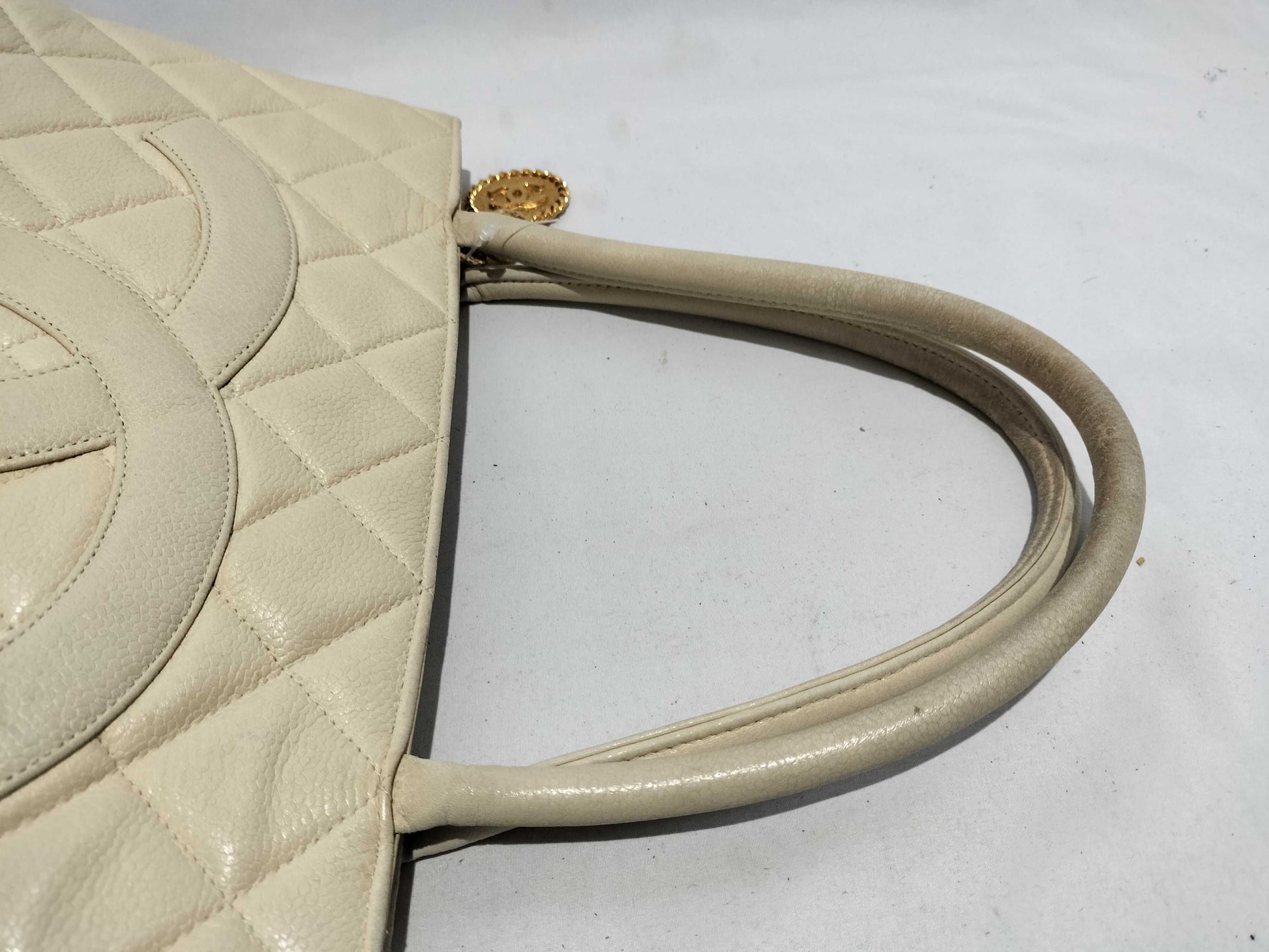 CHANEL Caviar Skin Bag Coco Beige Handbag