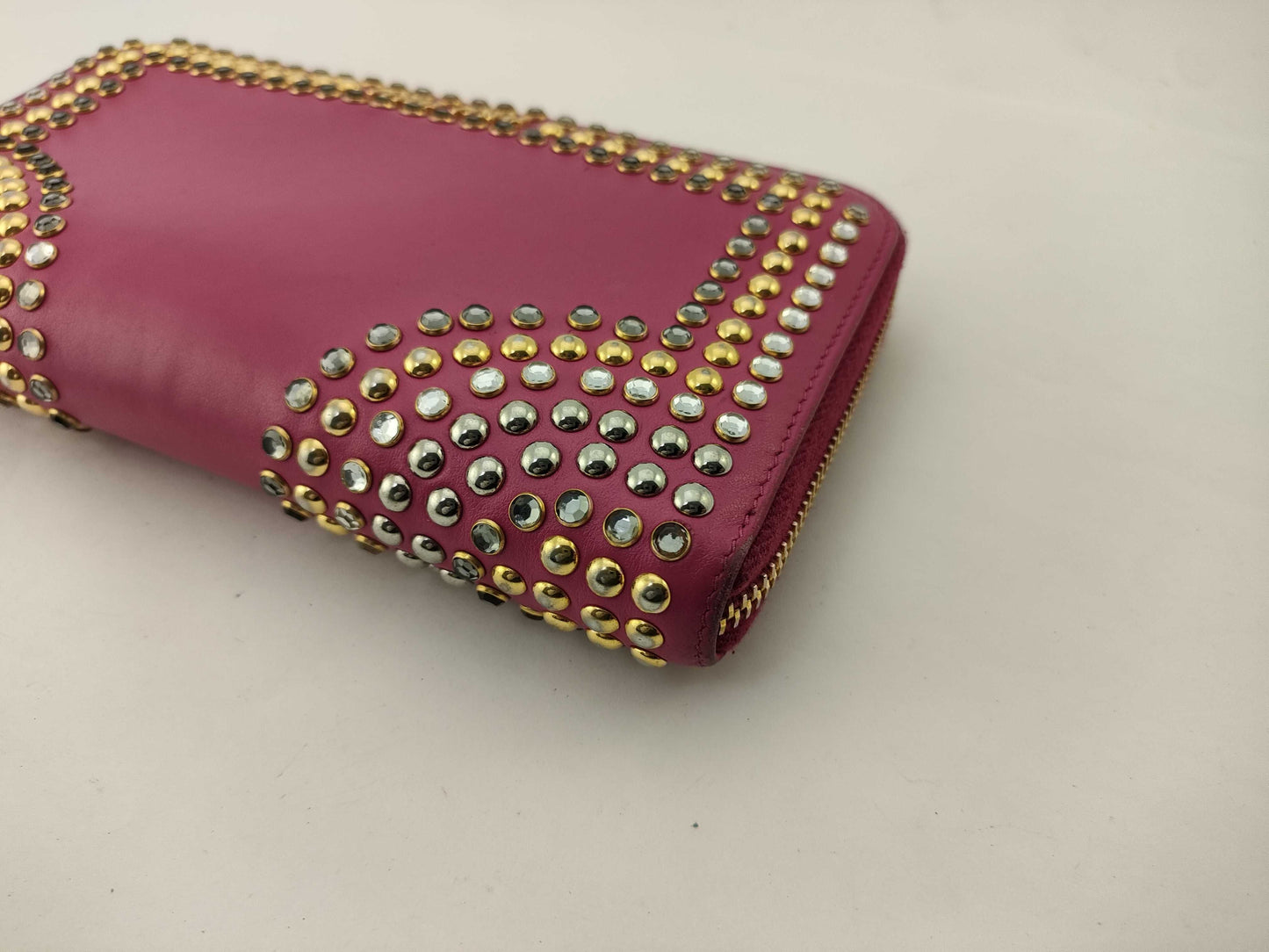 miu miu crystal studs long wallet pink coin purse stain wallet