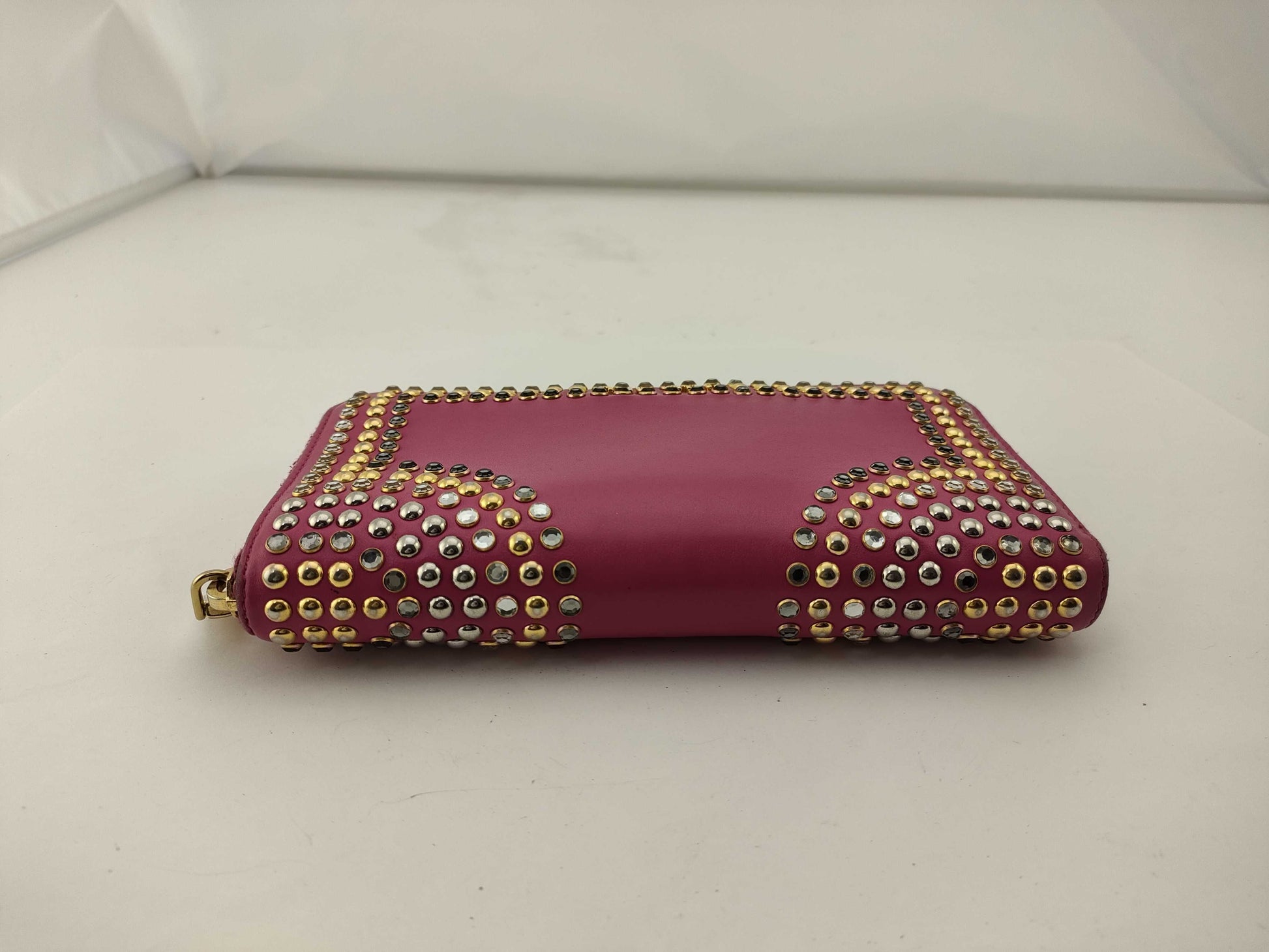 miu miu crystal studs long wallet pink coin purse stain wallet
