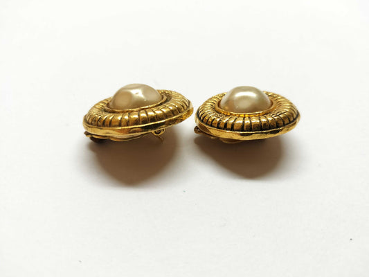 CHANEL Gold-Colored Faux Pearl Earring Set