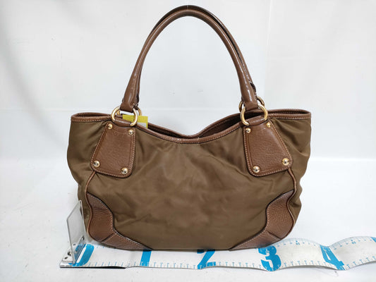 PRADA Nylon and Leather Handbag Brown Handbag